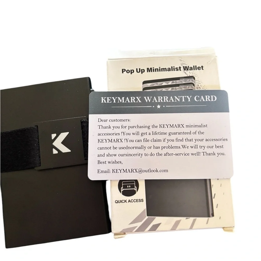 Keymarx Slim Minimalist Pop Up Wallet Black Hold 1-6 Cards RFID Safe Storage